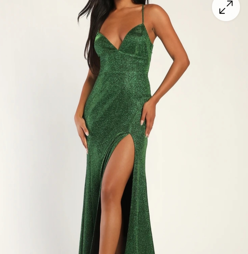 Lulus Icon Moment Shiny Green Lurex Lace-Up Mermaid Maxi Dress Size Large